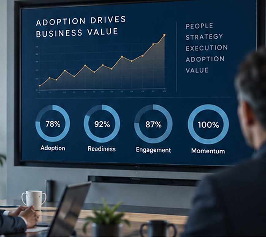 Executive team reviewing an adoption dashboard
