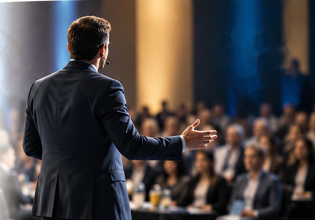 Speaker addressing a conference audience