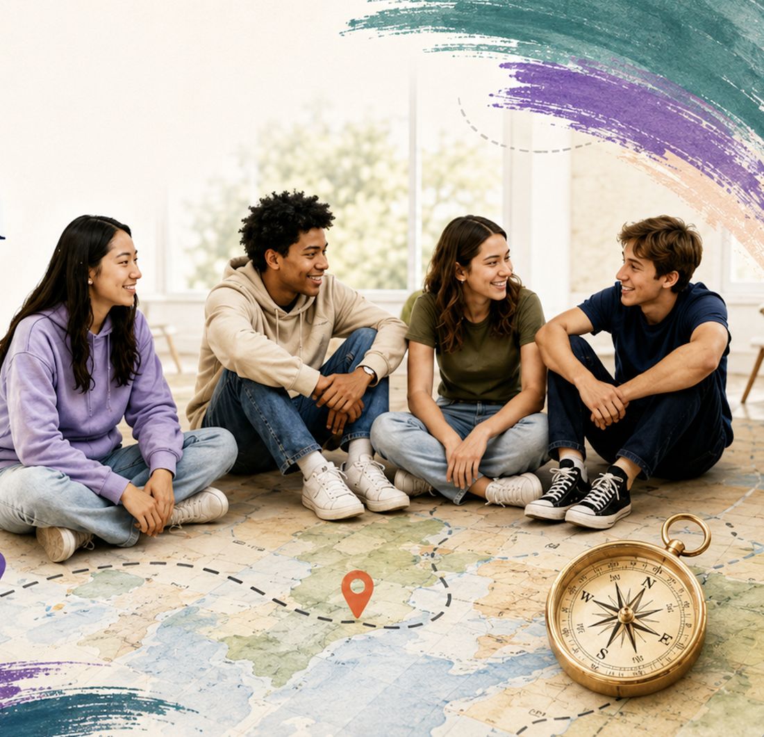Young people participating in an interactive map-based experience